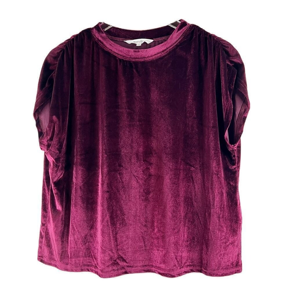 Amaryllis Velvet Rouge Ruched Shoulder Top Wine Burgundy Maroon Red‎ Size S